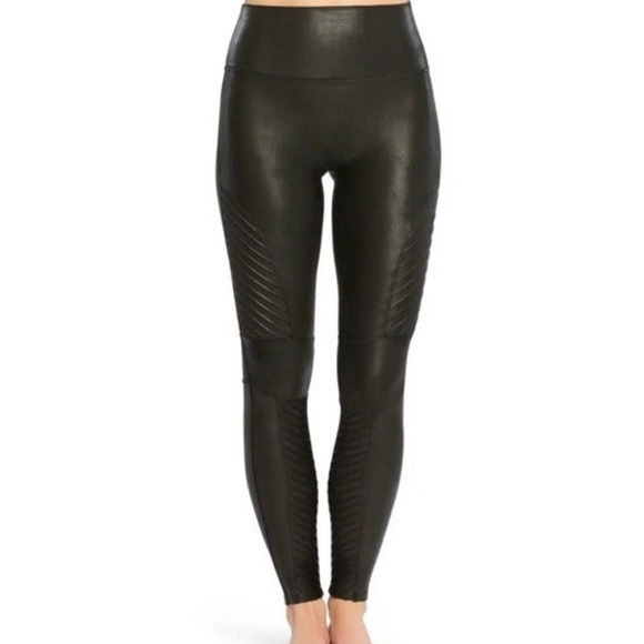 This is a pair of black Spanx Faux Leather Moto Leggings. - Picture 12 of 16
